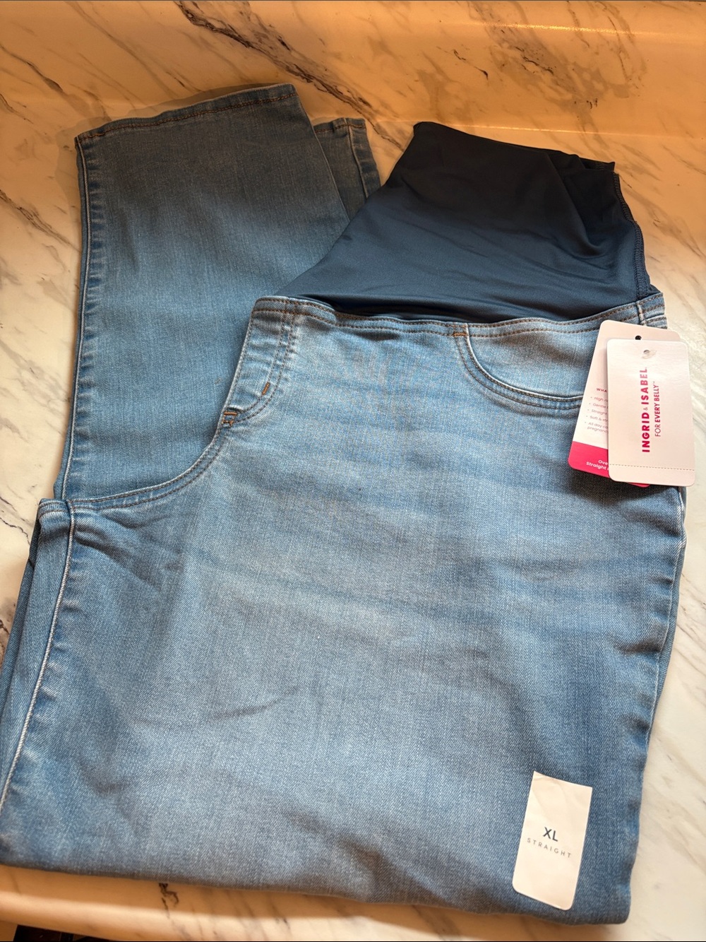 Ingrid & Isabel Light Blue Straight Leg Maternity Jeans with Navy Panel